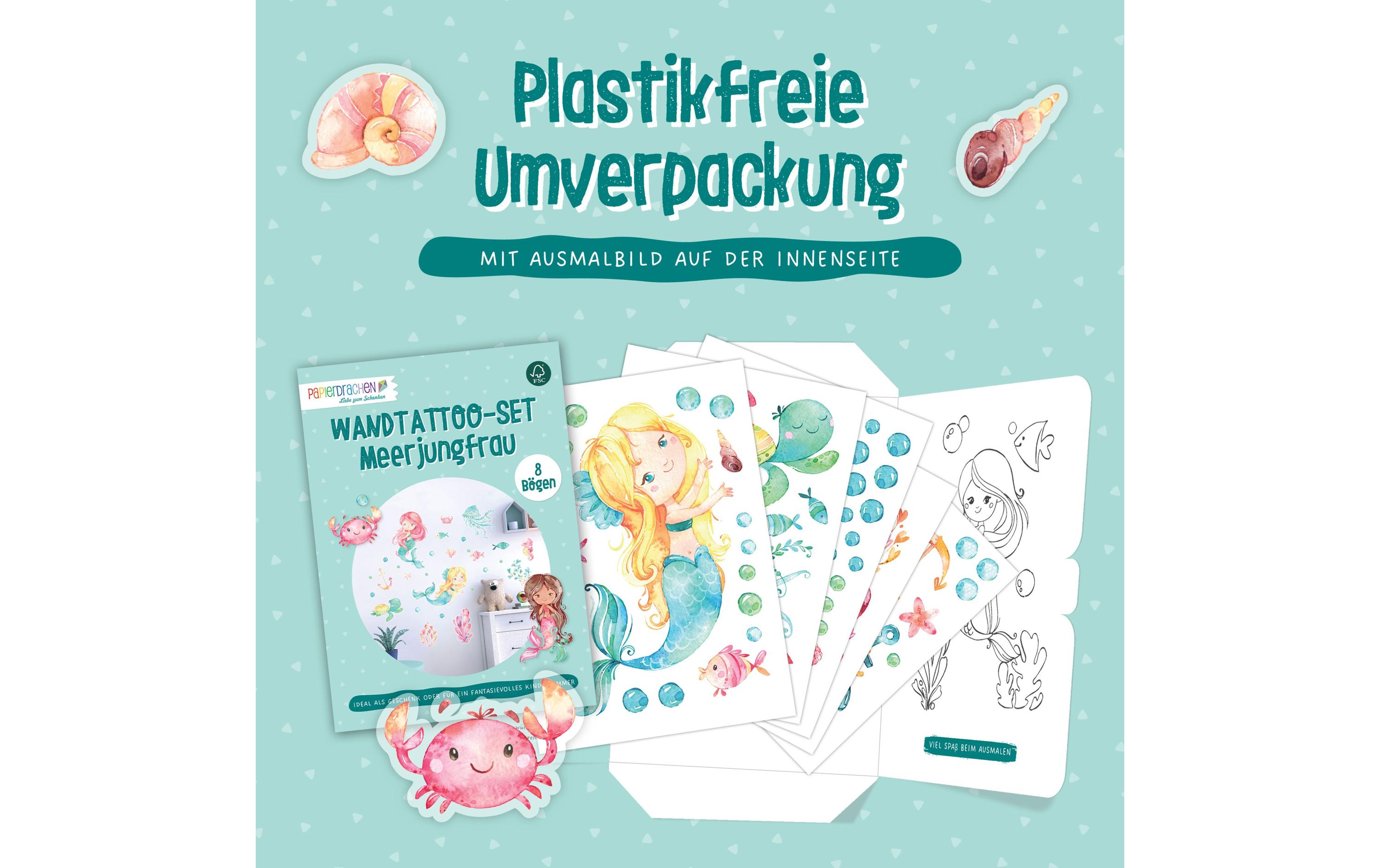 Papierdrachen Wandtattoo-Set Meerjungfrau