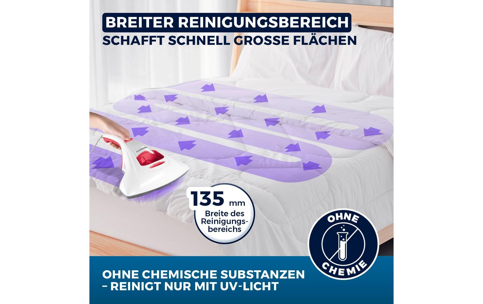 CLEANmaxx Milben-Handstaubsauger mit UV-C-Licht 300W, Weiss/Rot