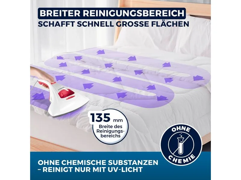 CLEANmaxx Milben-Handstaubsauger mit UV-C-Licht 300W, Weiss/Rot