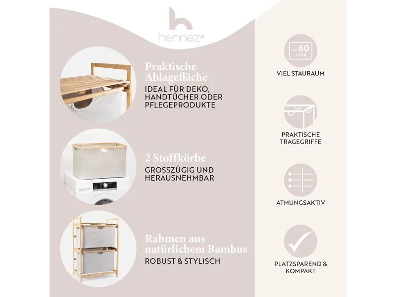 Hennez Regal Bambus mit Ablage und Körben Hennez Regal Bambus mit Ablage und Körben