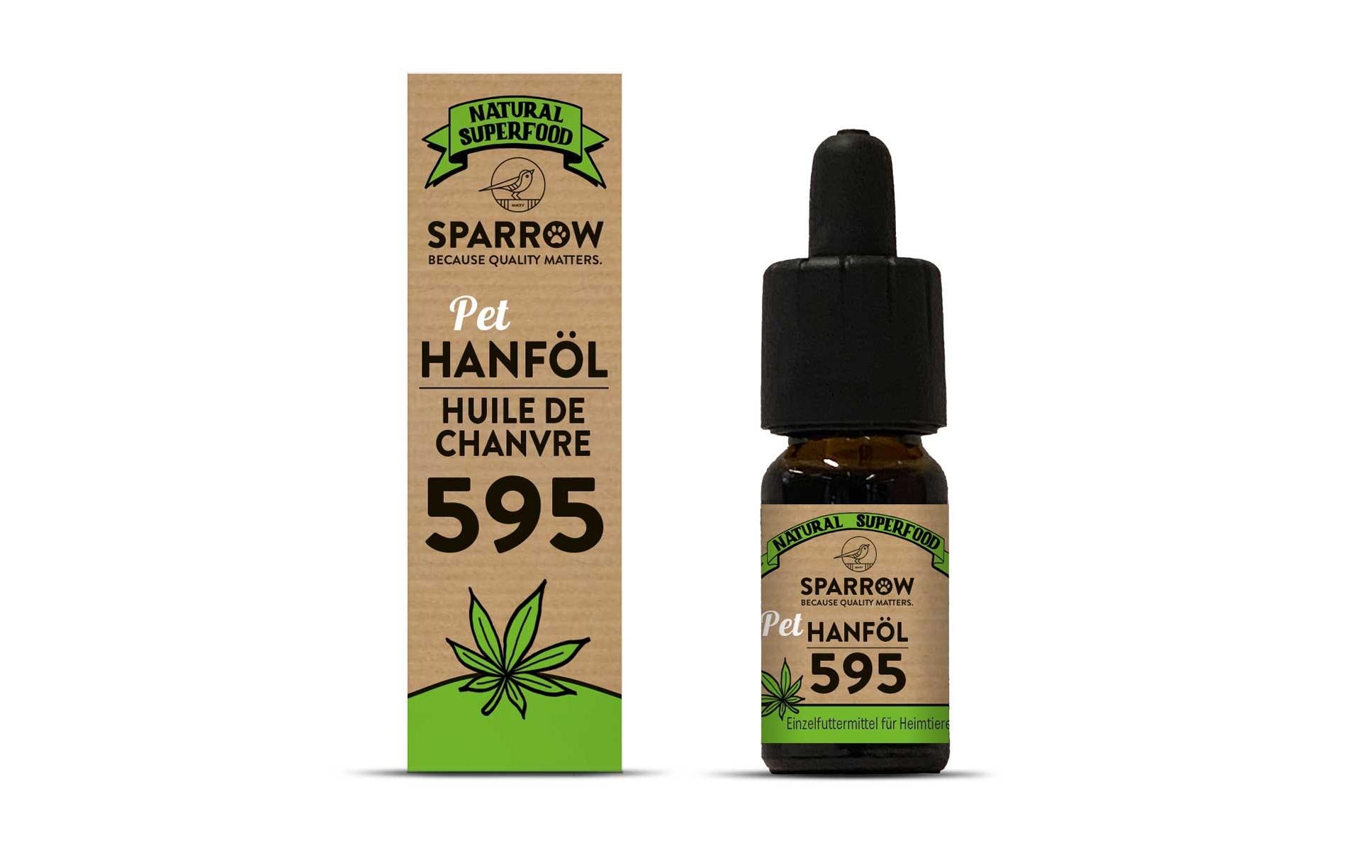 Sparrow Hunde-Nahrungsergänzung Hanföl 595 mit CBD, 10 ml Sparrow Hunde-Nahrungsergänzung Hanföl 595 mit CBD, 10 ml