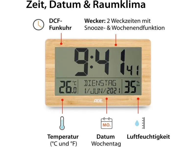 ADE Funk-Wanduhr Hellbraun/Weiss