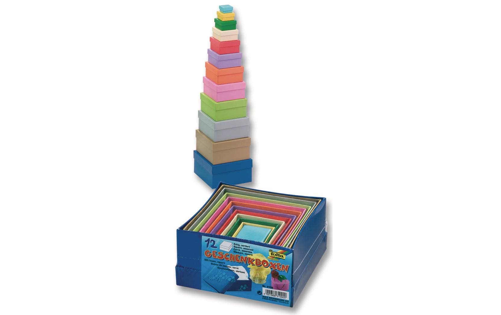 Folia Papp-Schachtel 12-teilig Eckig, Farbig