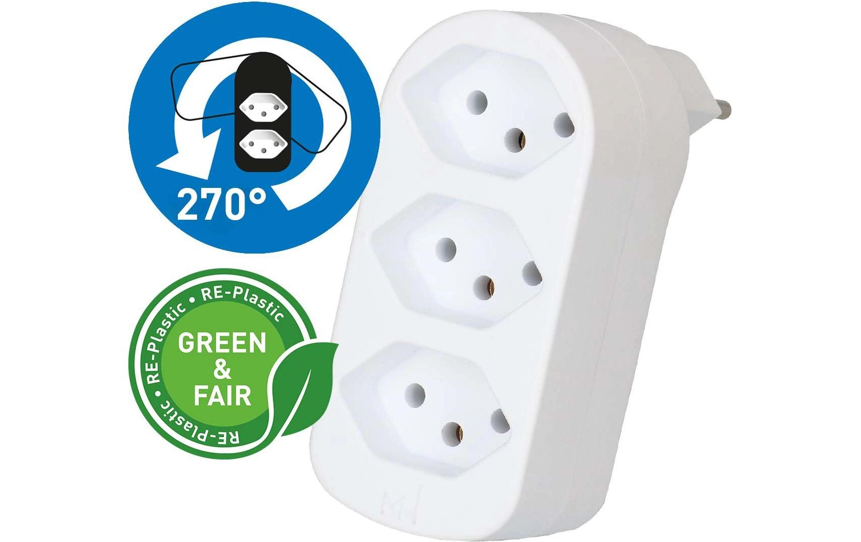 Max Hauri Abzweigstecker ADAPT 3x Typ 13, drehbar Green+Fair 3