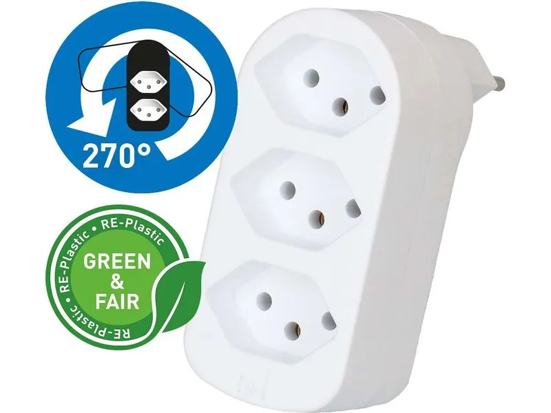 Max Hauri Abzweigstecker ADAPT 3x Typ 13, drehbar Green+Fair 3