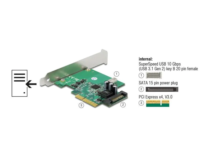 Delock PCI-Express-Karte 1x intern USB 3.2 Gen 2 Key B 20 Pin Delock PCI-Express-Karte 1x intern USB 3.2 Gen 2 Key B 20 Pin