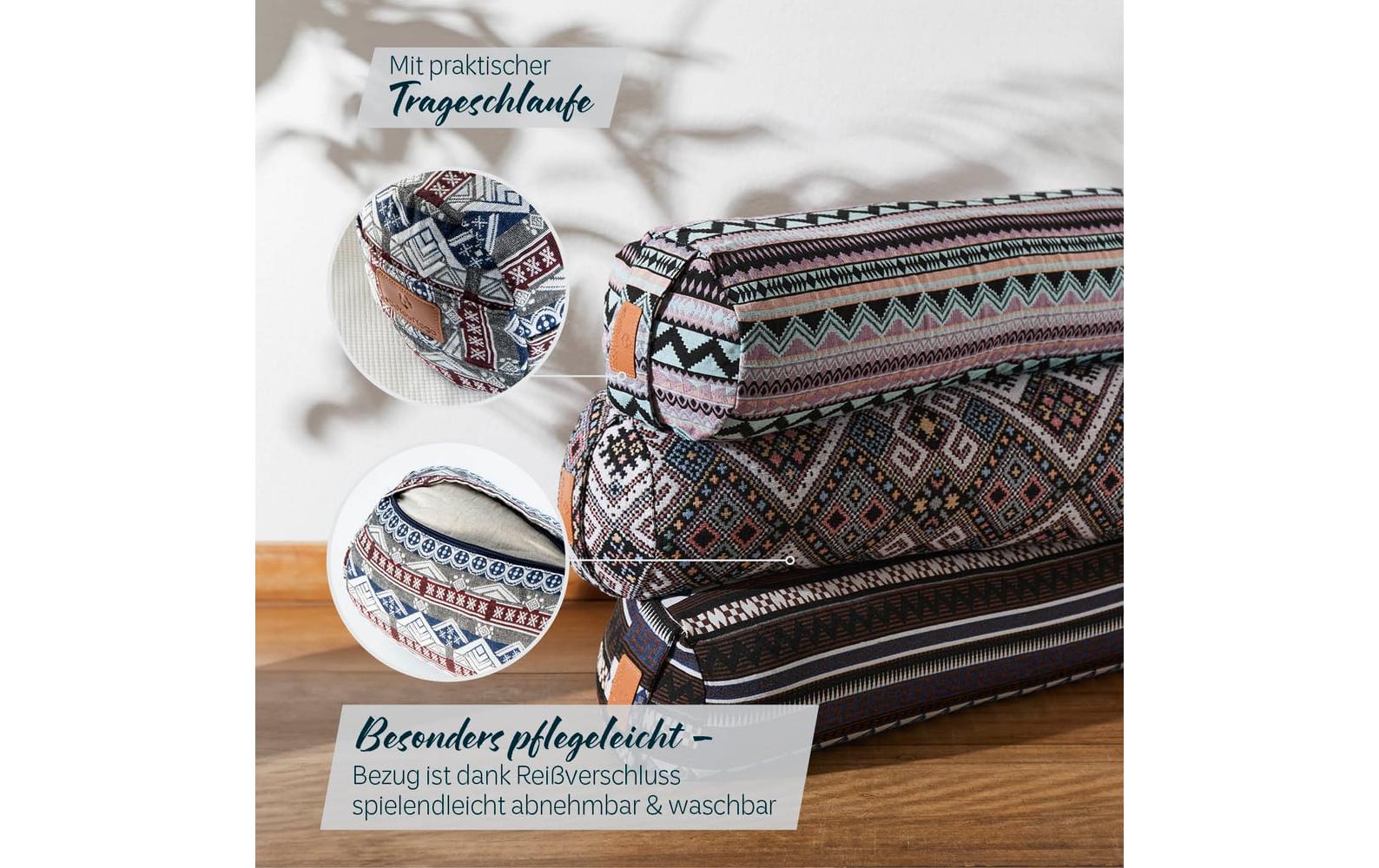 DoYourYoga Yoga-Bolster Tarik, Dinkelspelz, Mehrfarbig/Weiss