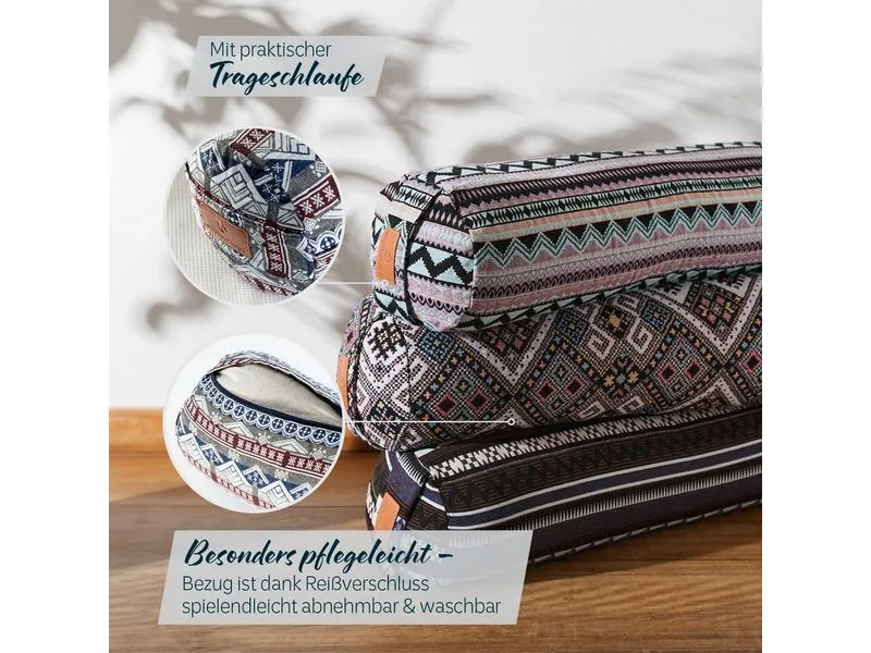 DoYourYoga Yoga-Bolster Tarik, Dinkelspelz, Mehrfarbig/Weiss