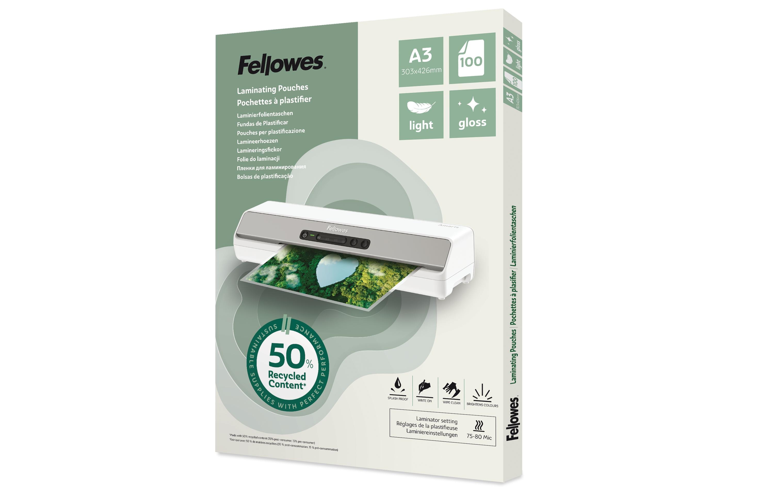 Fellowes Laminierfolie A3, 80 µm, 100 Stück, Glänzend Fellowes Laminierfolie A3, 80 µm, 100 Stück, Glänzend
