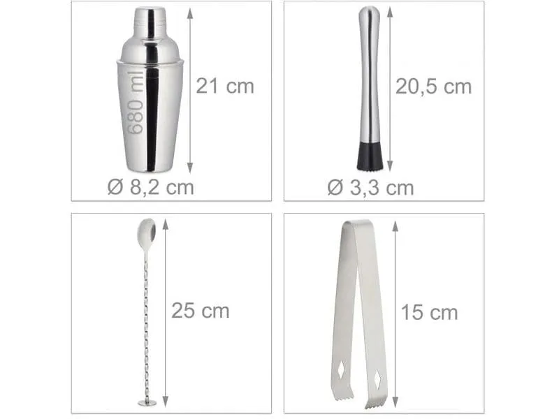 relaxdays Cocktail-Set 680 ml, Silber relaxdays Cocktail-Set 680 ml, Silber