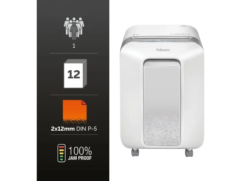 Fellowes Aktenvernichter LX201 P-5, 12 Seiten, Weiss Fellowes Aktenvernichter LX201 P-5, 12 Seiten, Weiss