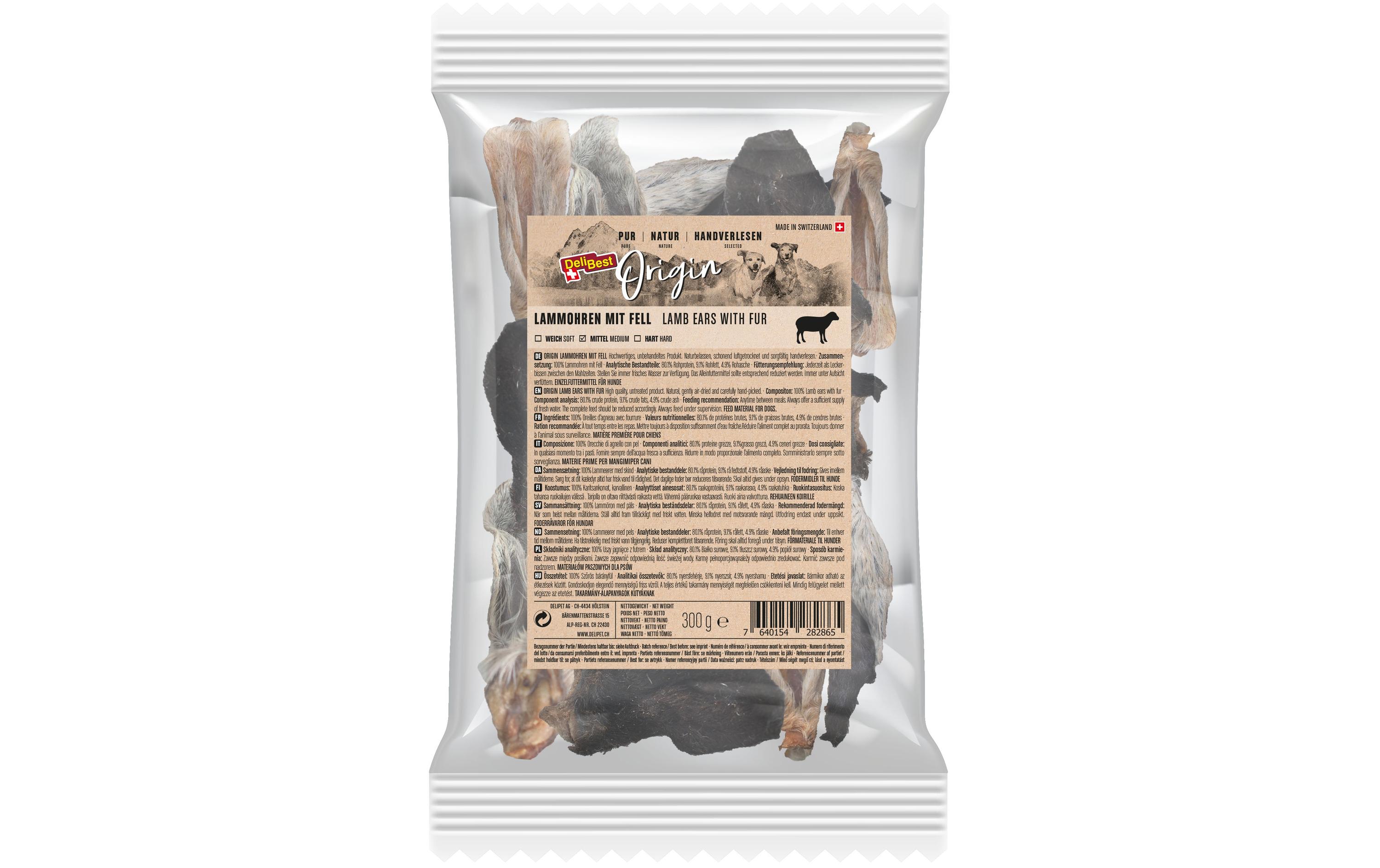 DeliBest Kausnack Origin Lammohren mit Fell 300 g, Schweizer Fleisch DeliBest Kausnack Origin Lammohren mit Fell 300 g, Schweizer Fleisch