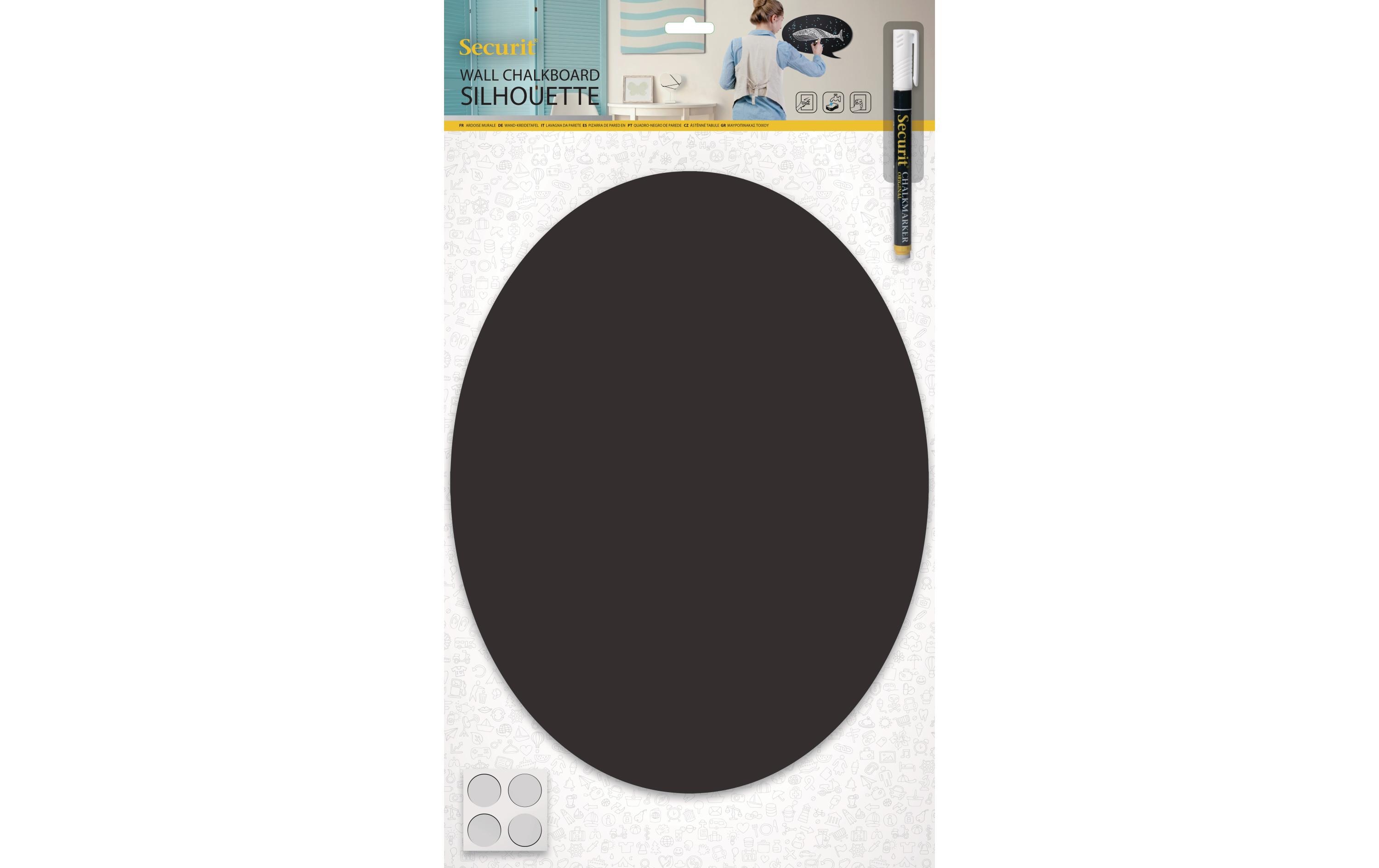 Securit Kreidetafel Silhouette Oval mit Klett, Schwarz
