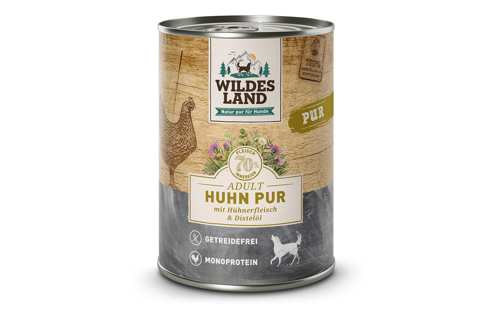 Wildes Land Nassfutter Dog Adult Huhn PUR mit Distelöl, 400 g