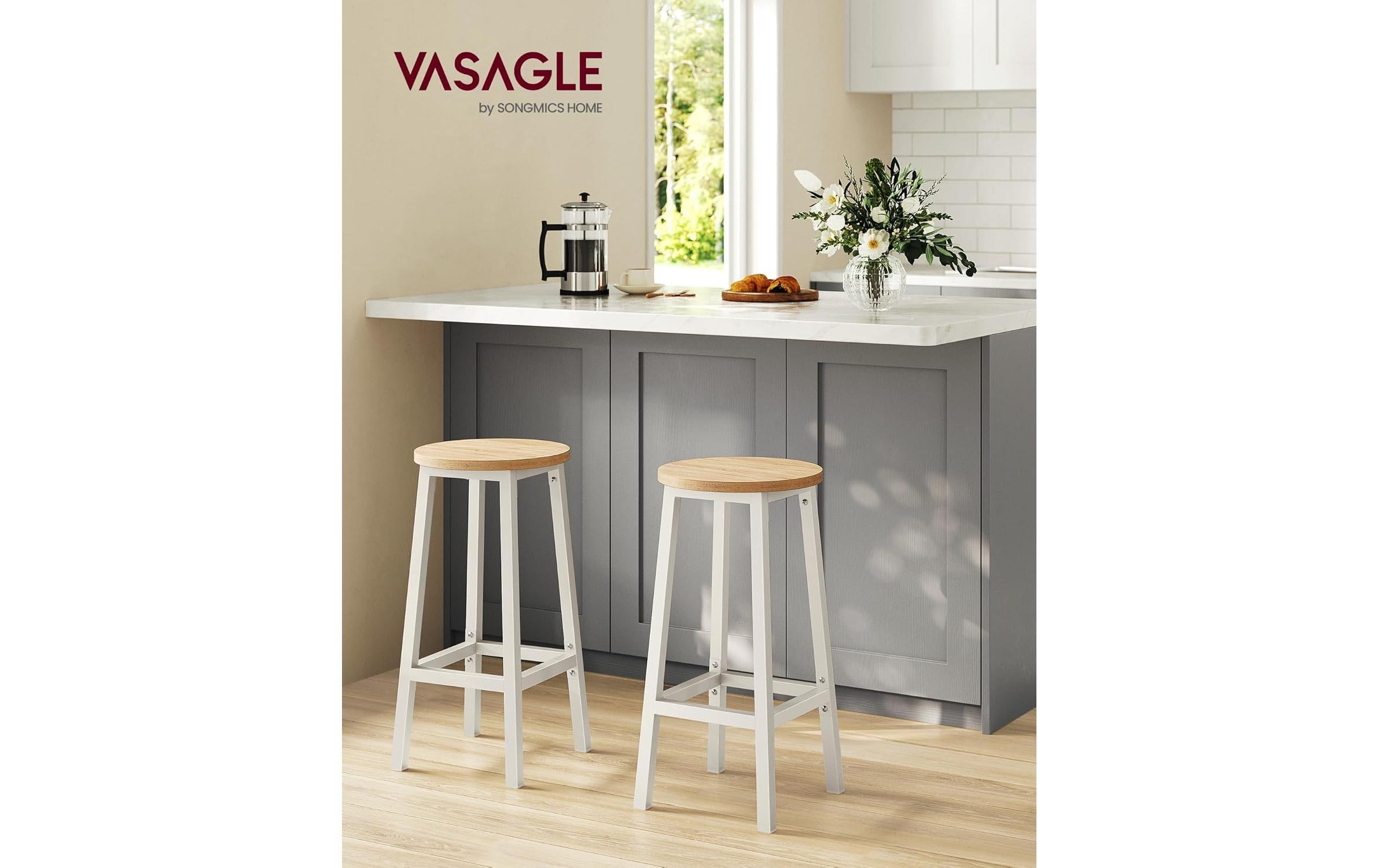 VASAGLE Barhocker 32 x 65 cm, Weiss, 2er Set