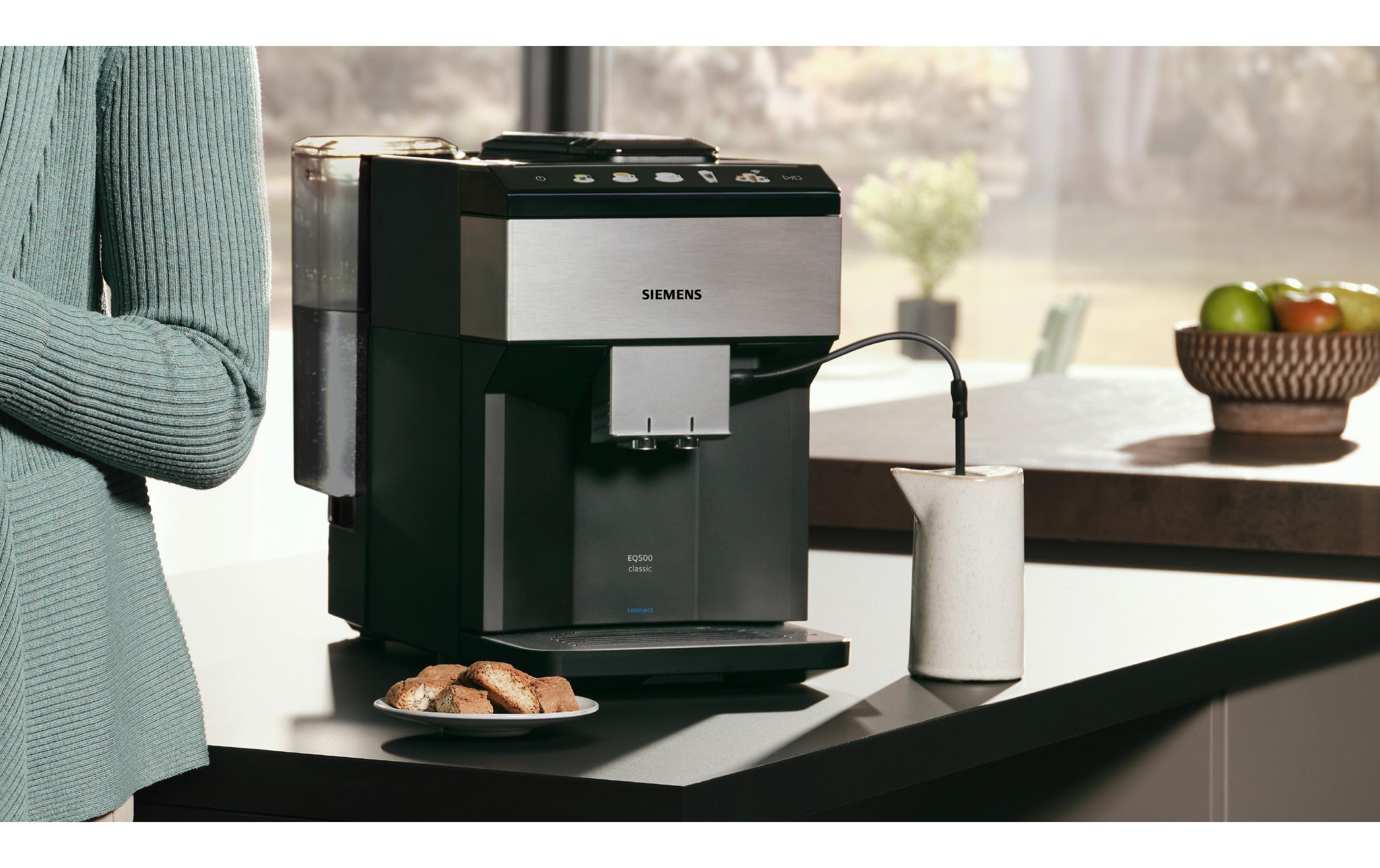 Siemens Kaffeevollautomat EQ500 Classic Connect Edelstahl, Schwarz