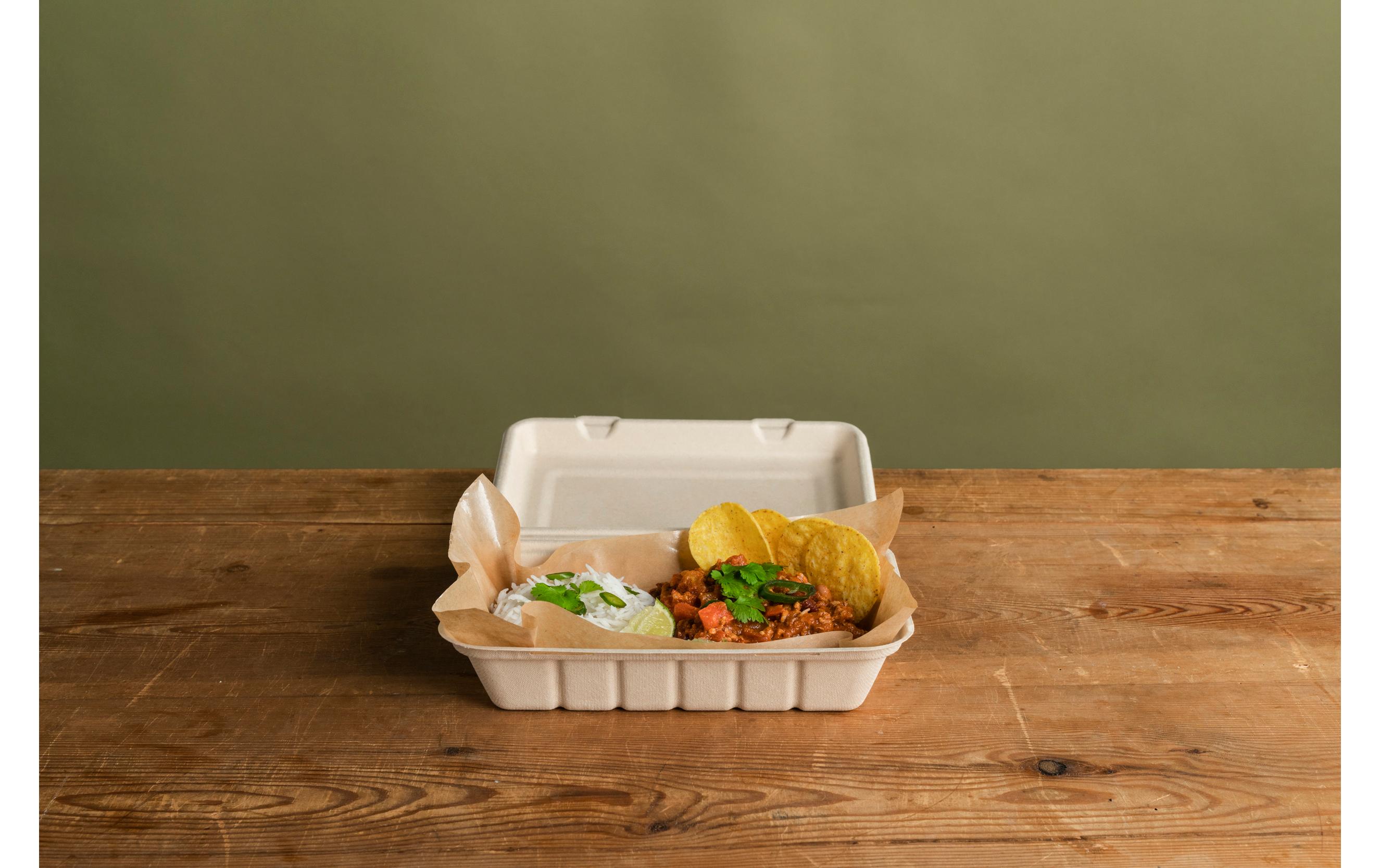 BioPak Menübox Hinged 600 ml Braun ungeteilt, 50 Stück