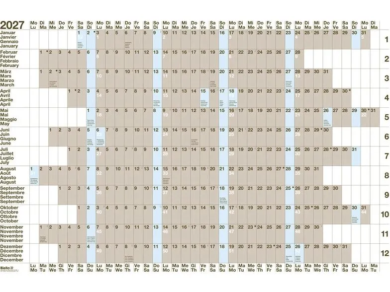 Biella Jahres-Wandplaner Papier weiss FSC 2027 Biella Jahres-Wandplaner Papier weiss FSC 2027