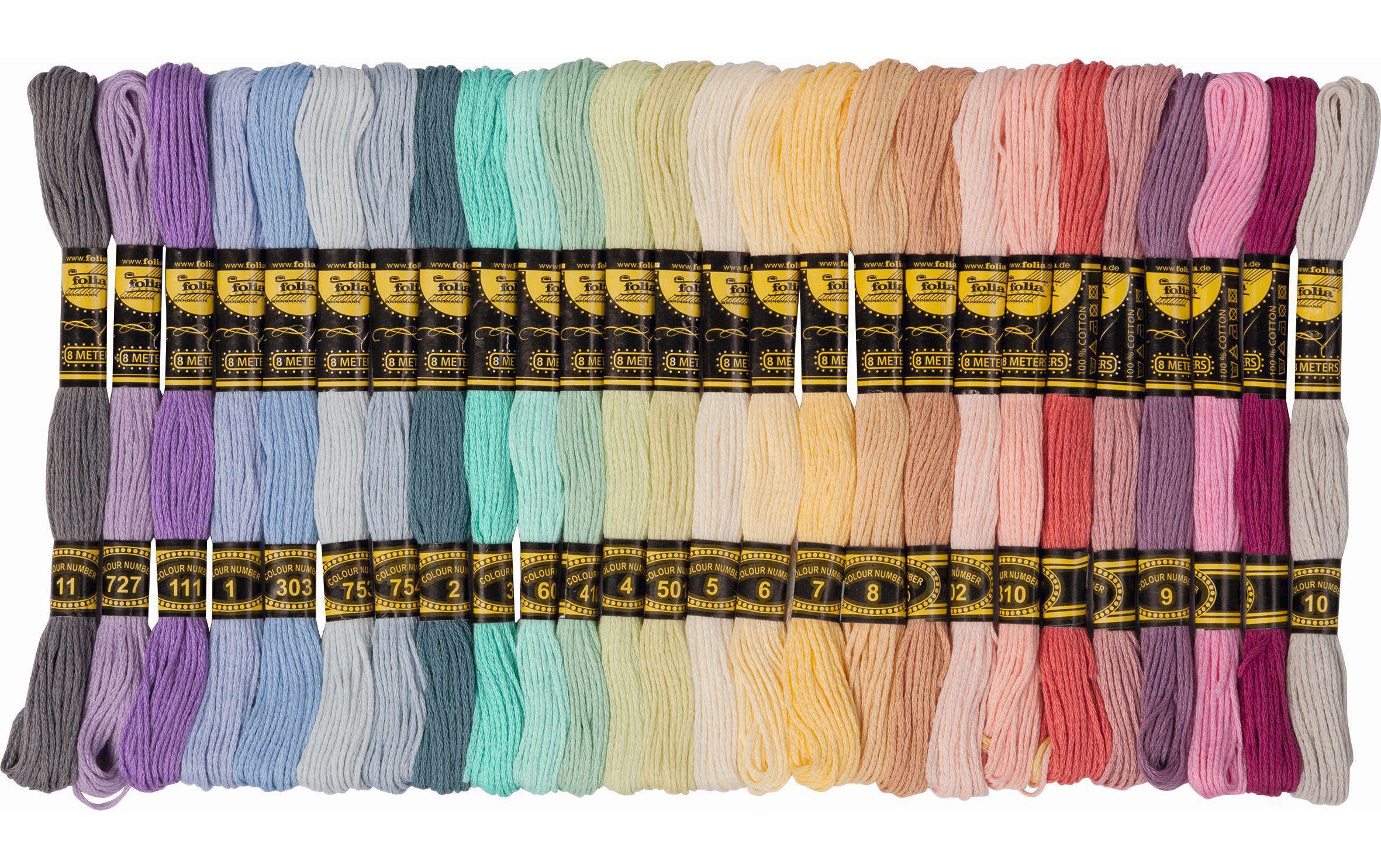 Folia Stickgarn Baumwolle Pastell, 52 Bündel à 8 m Folia Stickgarn Baumwolle Pastell, 52 Bündel à 8 m