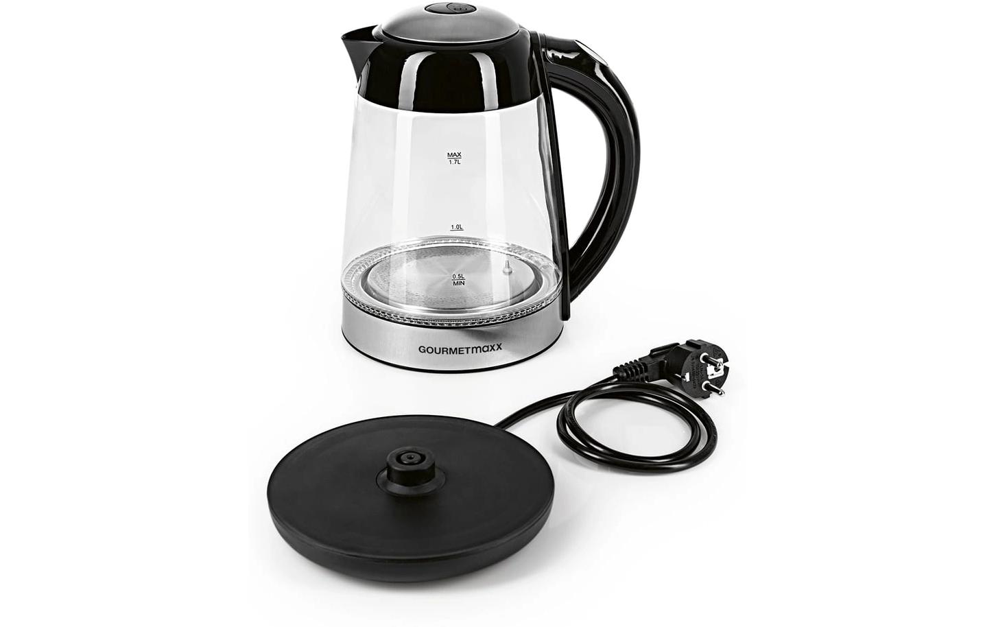 GOURMETmaxx Wasserkocher 1.7 l, Schwarz/Transparent