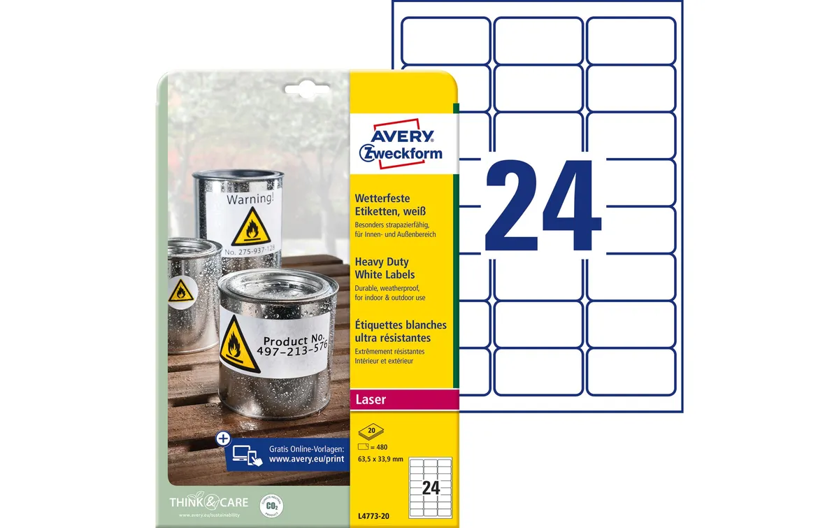 Avery Zweckform Universal-Etiketten L4773-20 63 x 33.9 mm Wetterfest Avery Zweckform Universal-Etiketten L4773-20 63 x 33.9 mm Wetterfest