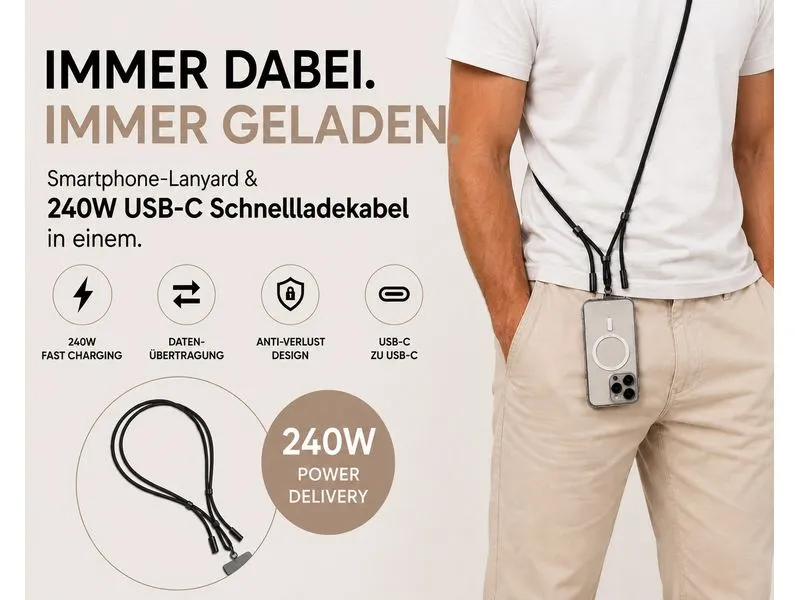 onit Smartphone‑Lanyard USB‑C 240 W, Schwarz onit Smartphone‑Lanyard USB‑C 240 W, Schwarz