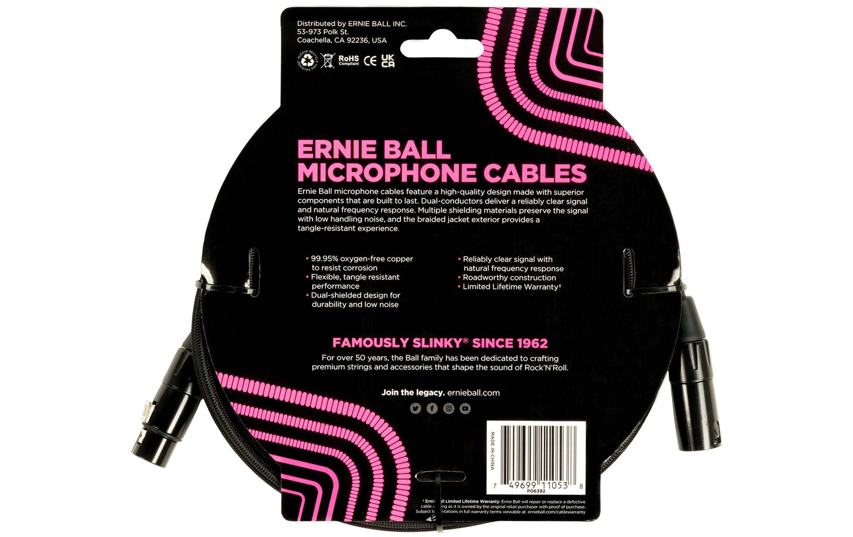Ernie Ball XLR-Kabel XLRm-XLRf 6.1 m, Schwarz