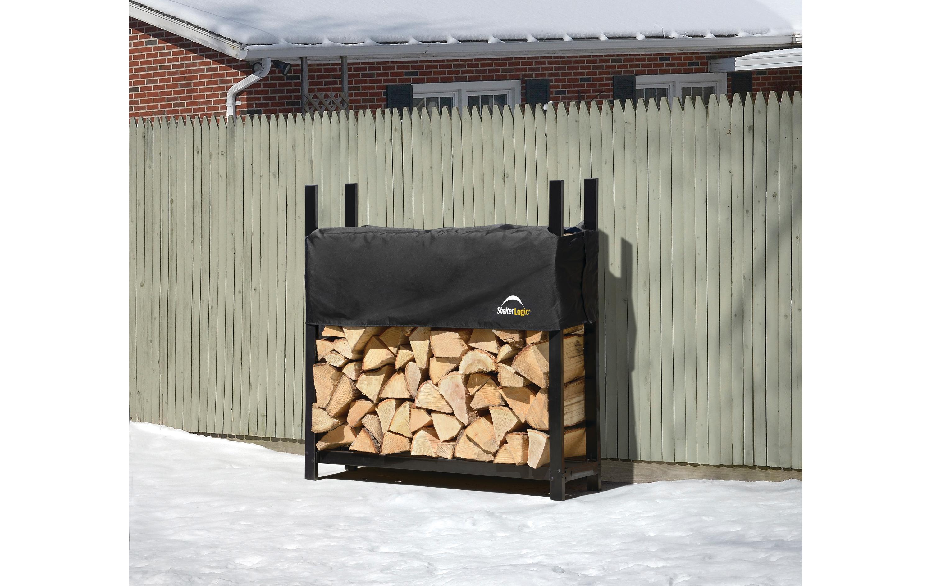 SHELTERLOGIC Kaminholzregal Stahl Schwarz mit Abdeckung 120 cm