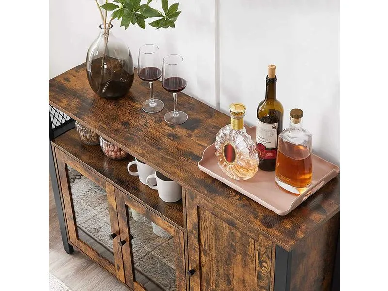 VASAGLE Sideboard mit 3 Türen 110 x 75 cm, Braun/Schwarz