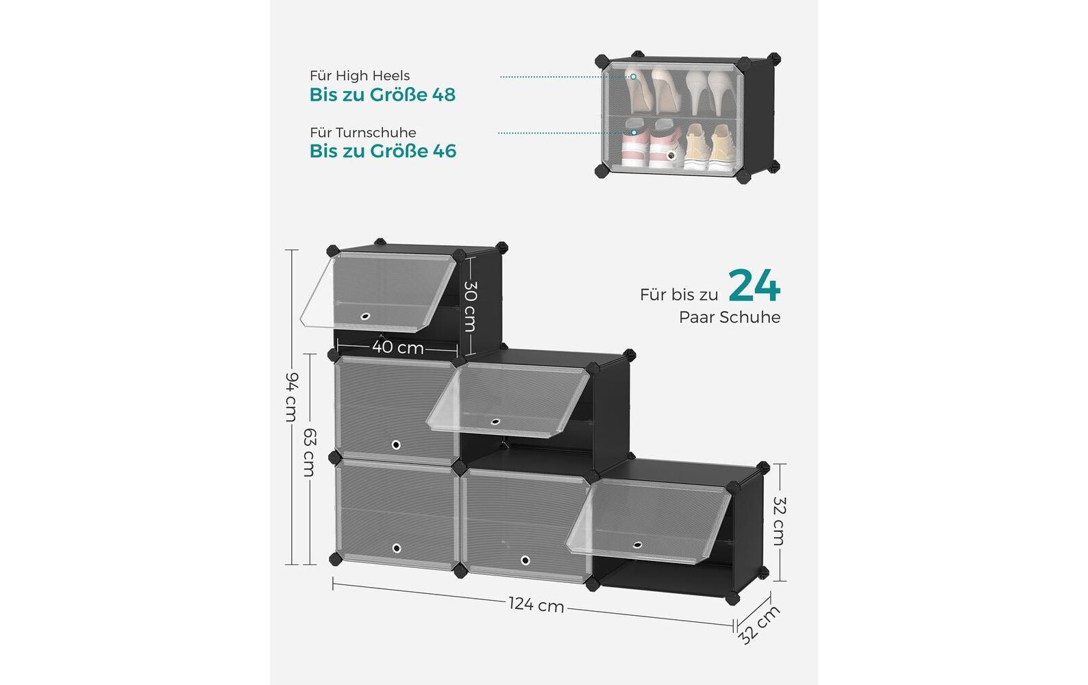 Songmics Schuhboxen stapelbar 124 x 94 cm, Schwarz