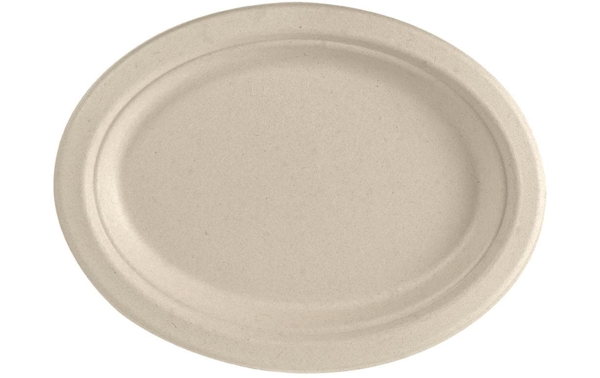 BioPak Einwegteller Oval 26 x 20 cm, 50 Stück, Hellbraun