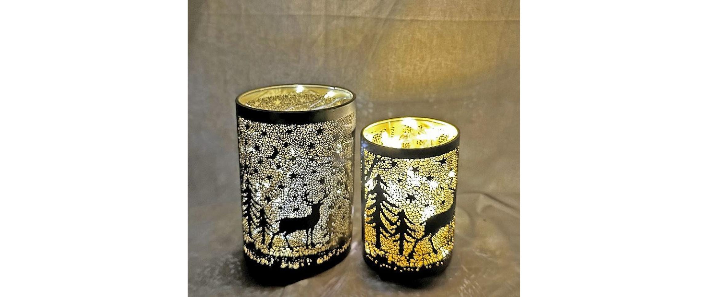 Dameco Weihnachtswindlicht mit Hirsch Design 16 cm, Gold/Schwarz