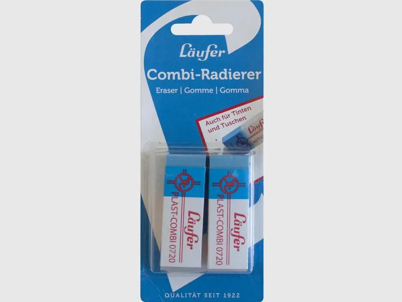 Läufer Radiergummi Plast Combi 0740 2 Stück, Blau/Weiss Läufer Radiergummi Plast Combi 0740 2 Stück, Blau/Weiss