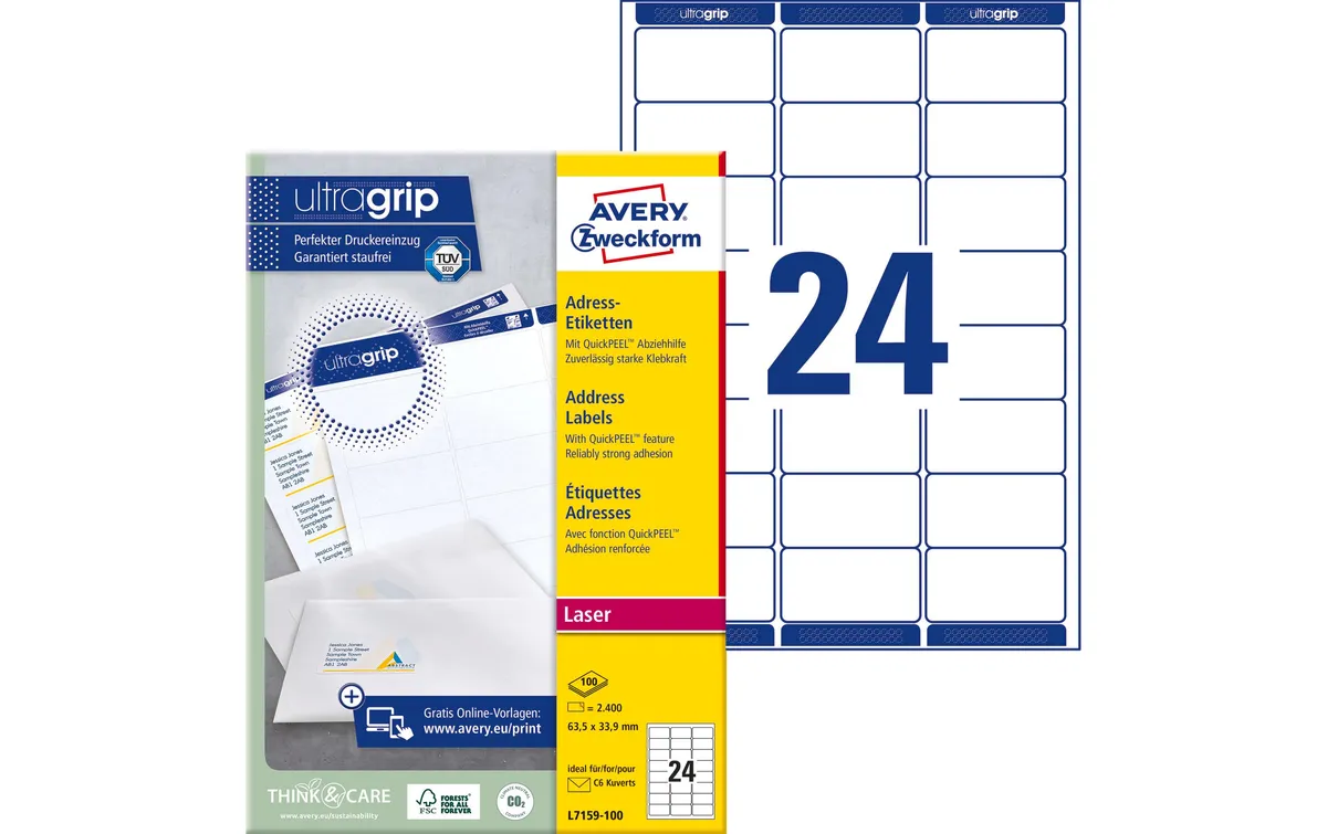 Avery Zweckform Adressetiketten L7159-100 63.5 x 33.9 mm Avery Zweckform Adressetiketten L7159-100 63.5 x 33.9 mm