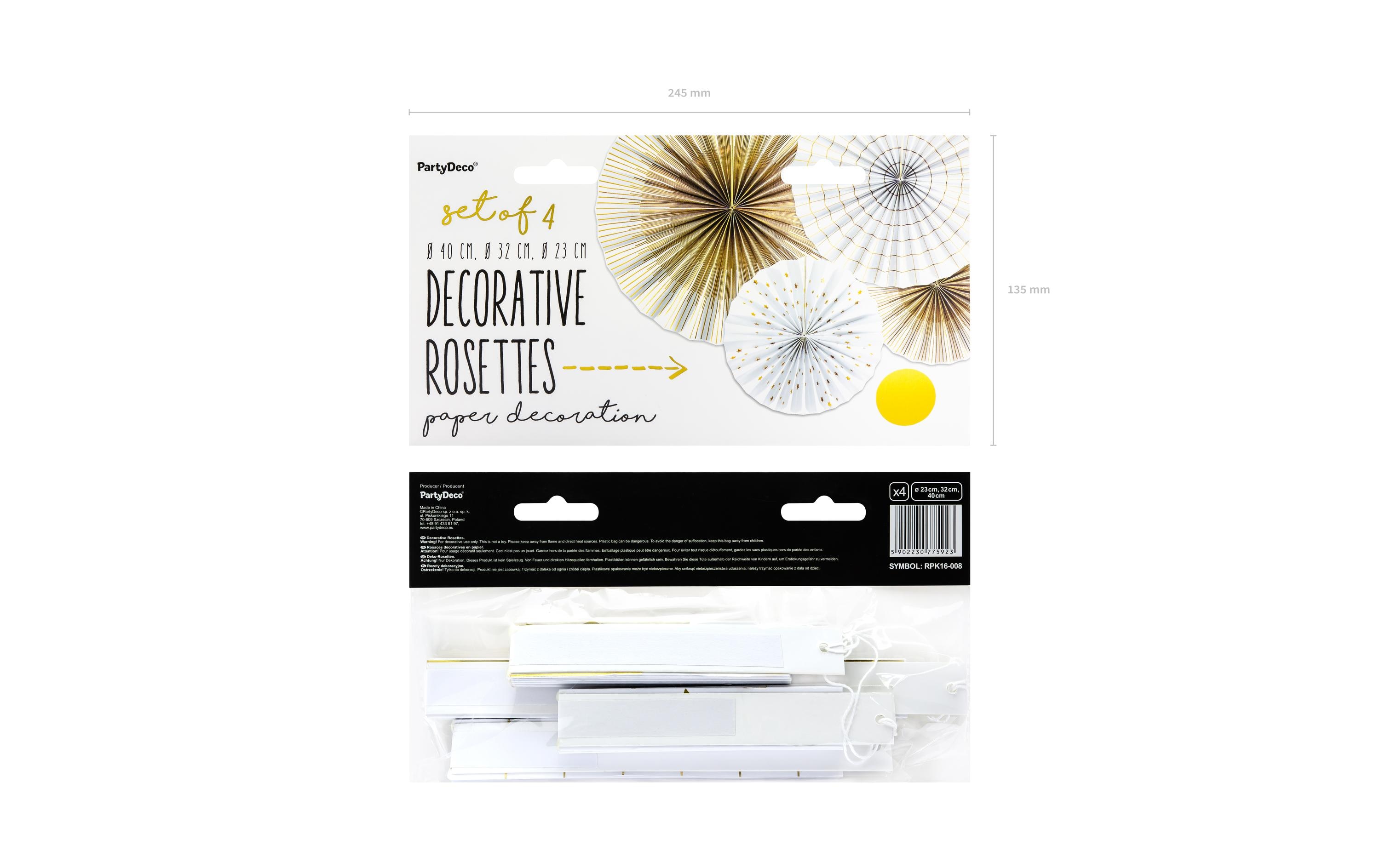 Partydeco Rosetten Zweifarbig 4 Stück, Weiss/Gold