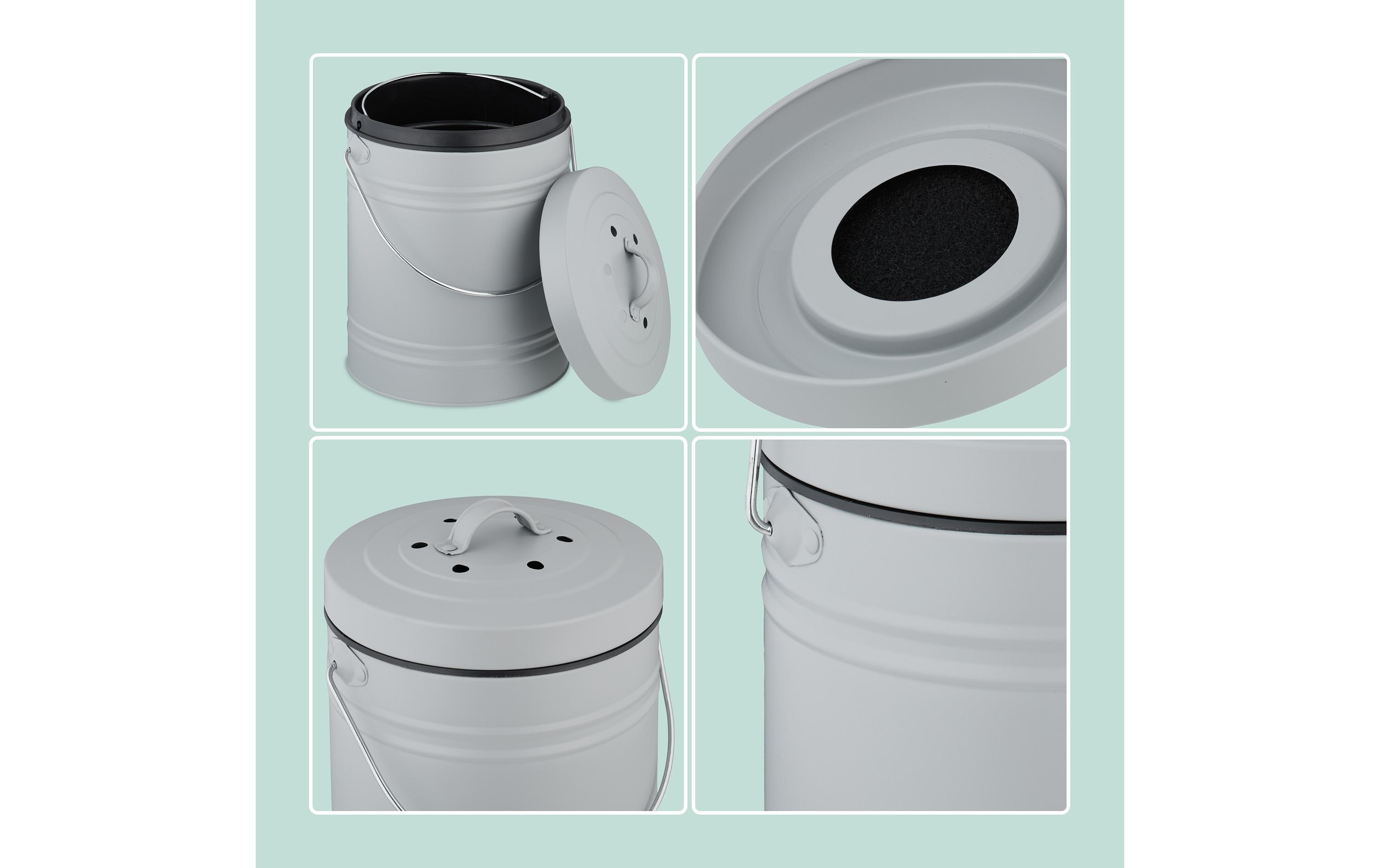 relaxdays Komposteimer mit Geruchsfilter, 5 l, Grau