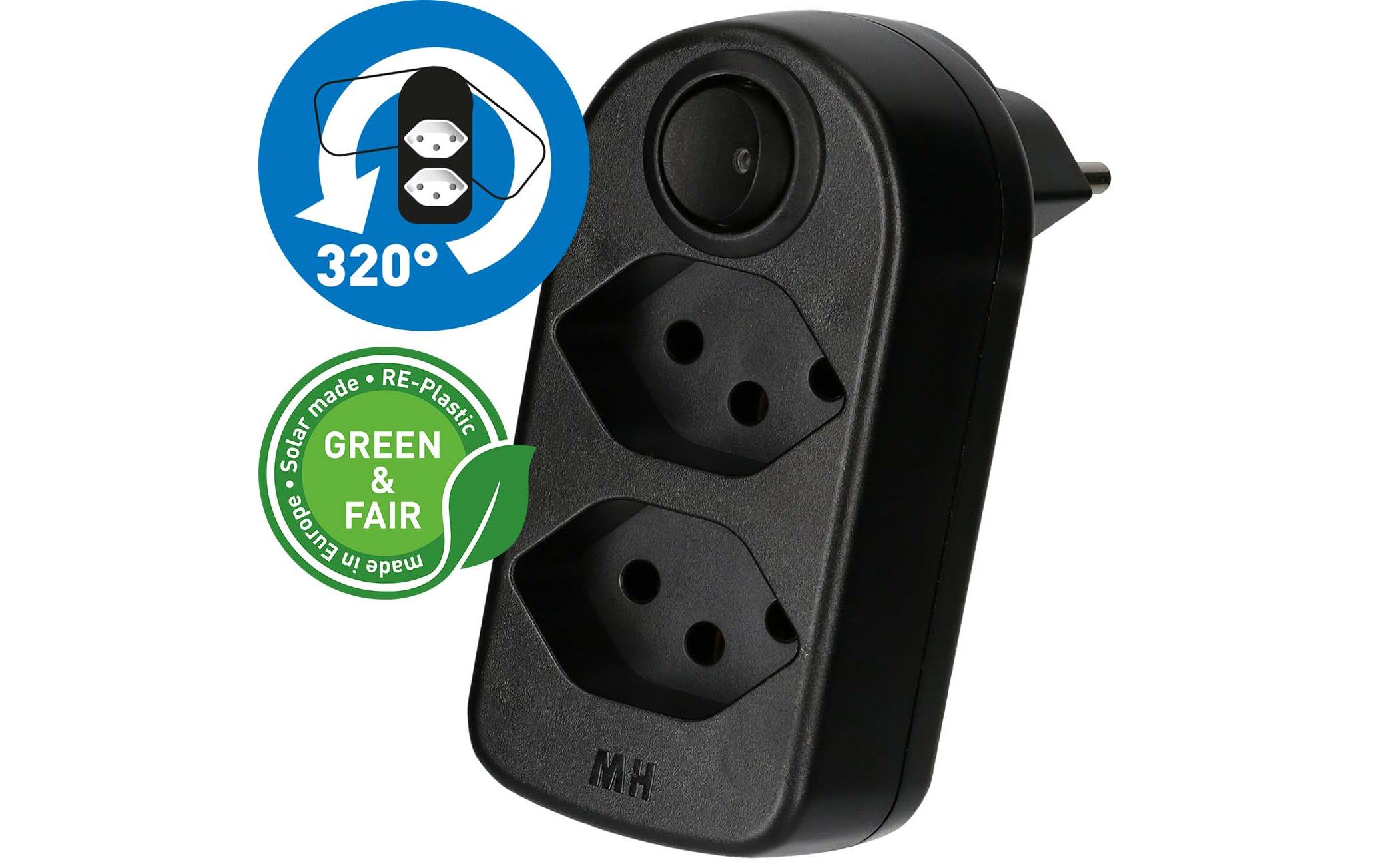 Max Hauri Abzweigstecker ADAPT 2x Typ 13 sw Schalter Green+Fair