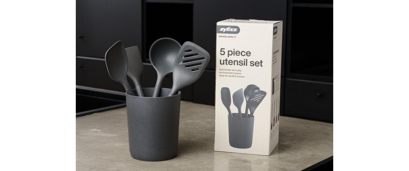 Zyliss Küchenutensilien mit Ständer 5-teilig, Grau/Schwarz