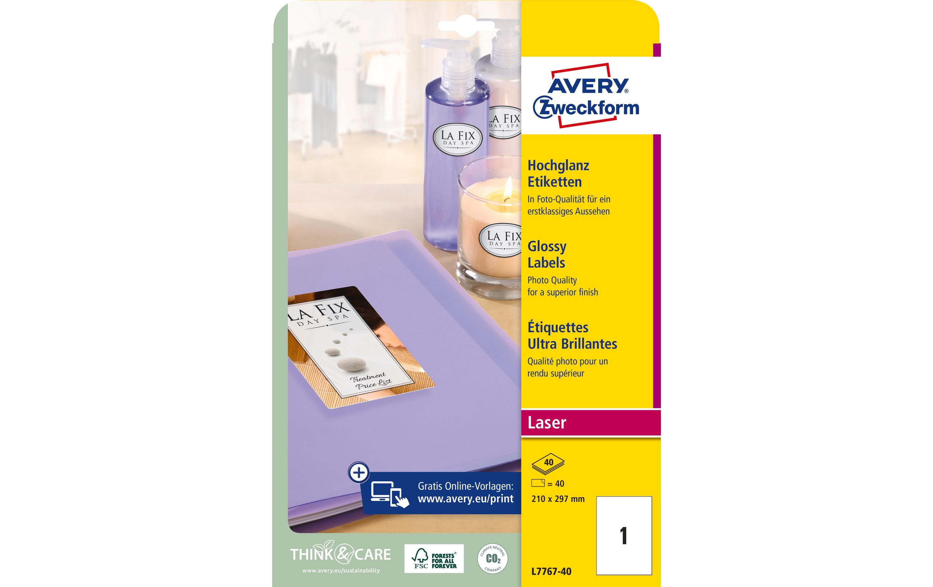 Avery Zweckform Fotoetiketten L7767-40 210 x 297 mm Avery Zweckform Fotoetiketten L7767-40 210 x 297 mm