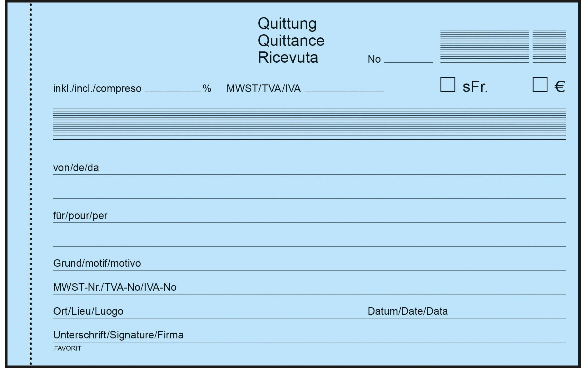 Favorit Durchschreibeblock 157 x 100 mm Quittungen, Blau/Weiss