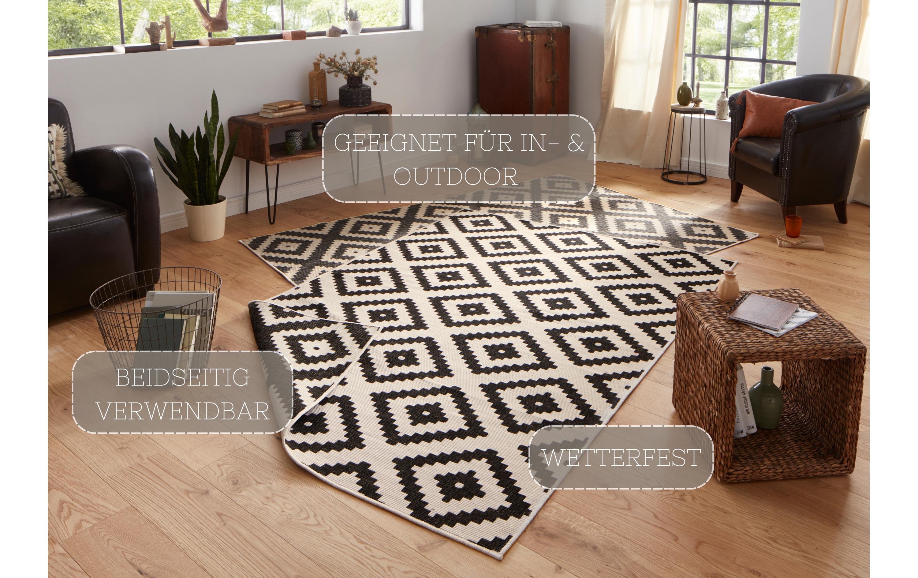 Hanse Home Malta In- & Outdoor Teppich 120 x 170 cm, Schwarz/Crème