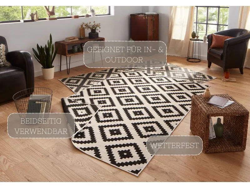 Hanse Home Malta In- & Outdoor Teppich 160 x 230 cm, Schwarz/Crème