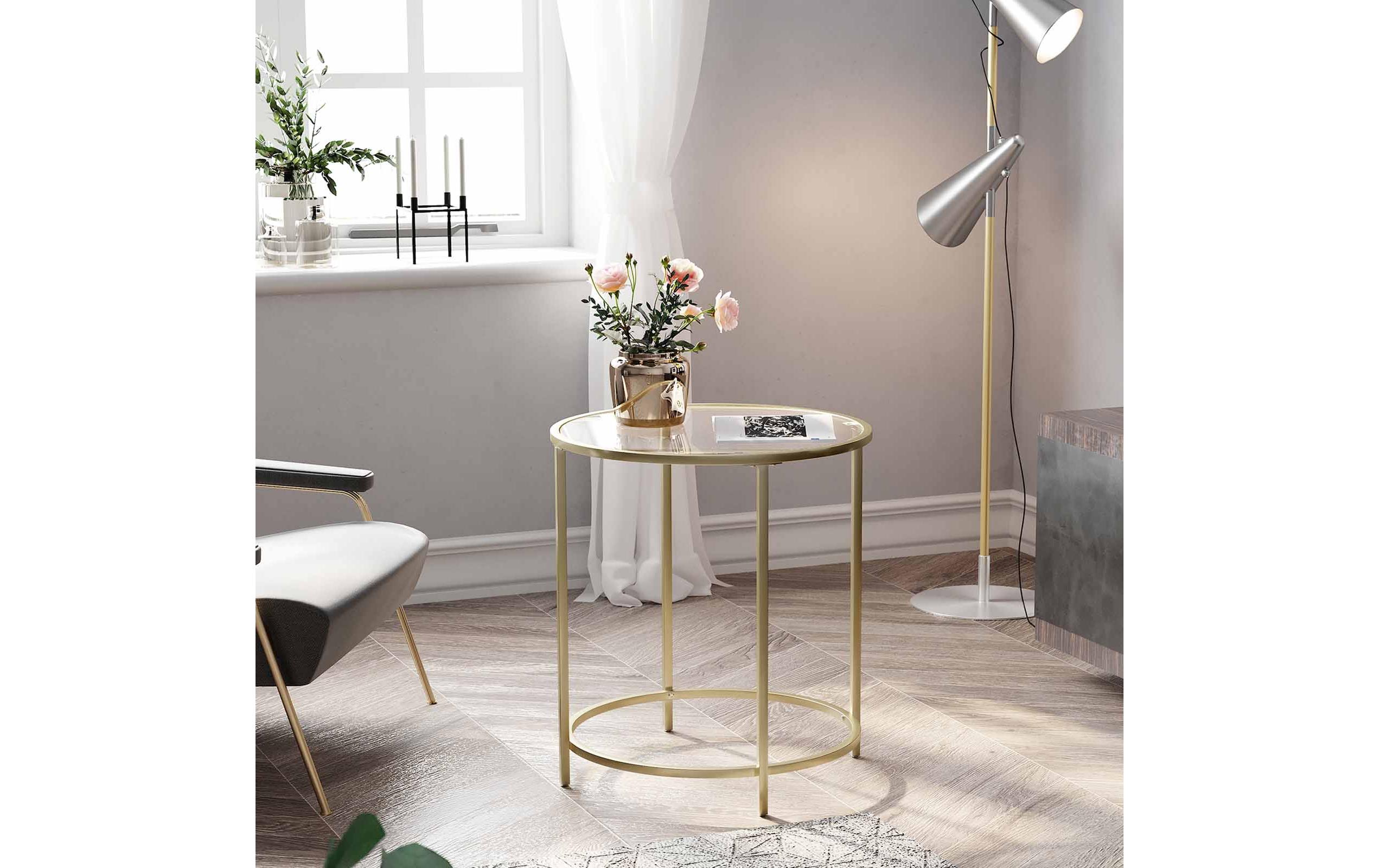 VASAGLE Beistelltisch rund 50 x 55 cm, Gold