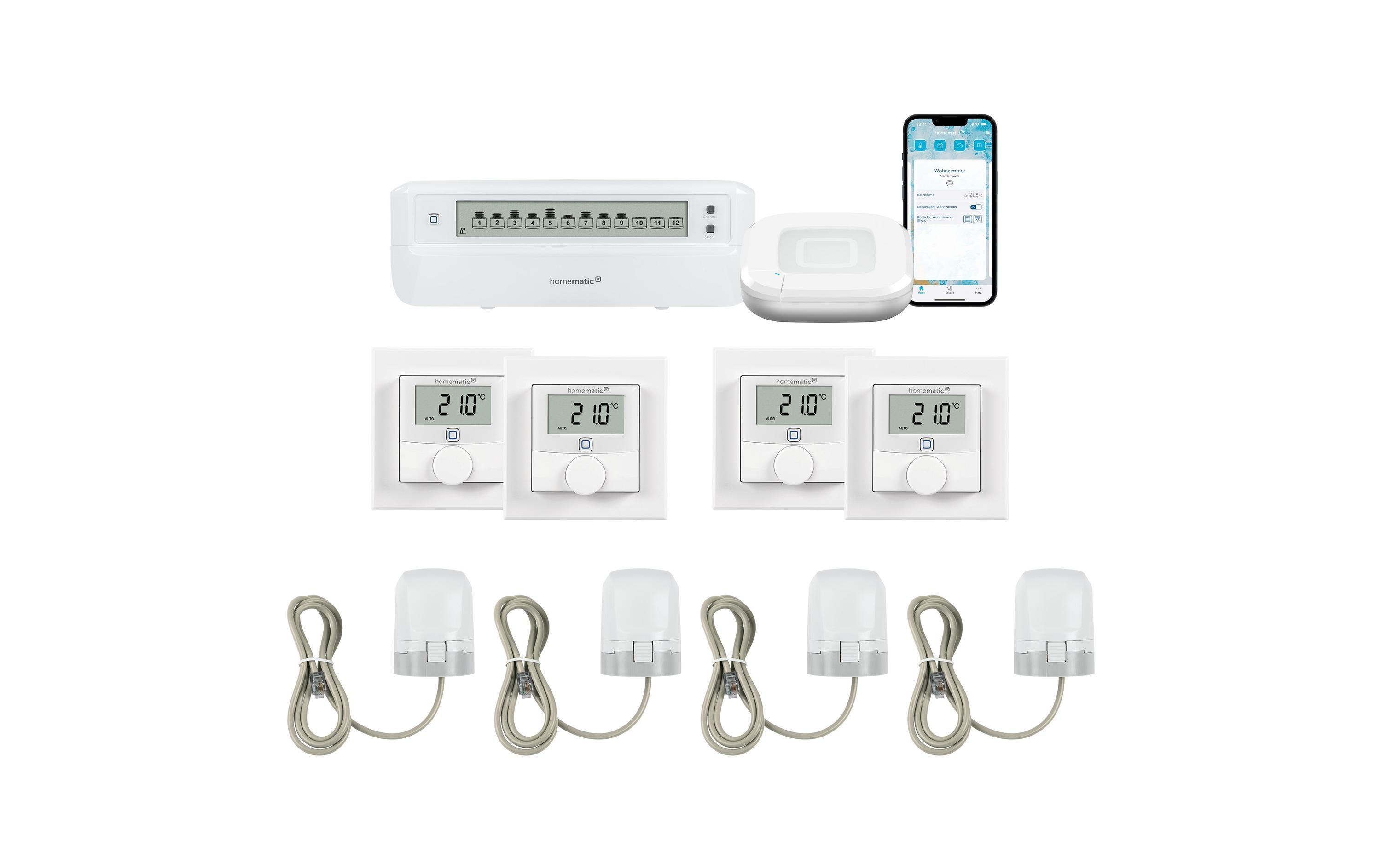 Homematic IP Fussboden Kit 4x Wandthermo, 4x Stellantrieb Acces2 Aktor