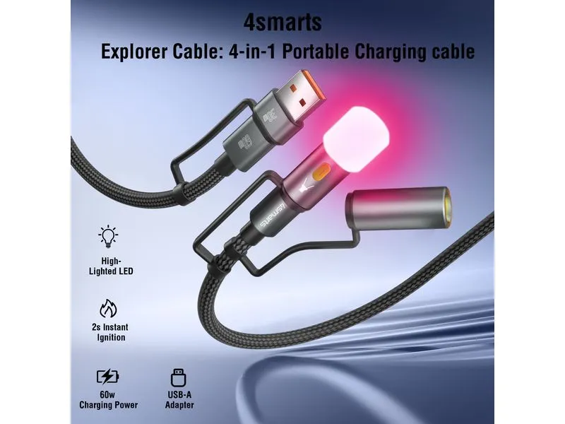 4smarts 4in1 USB-C Kabelset Explorer mit Lampe und Anzünder