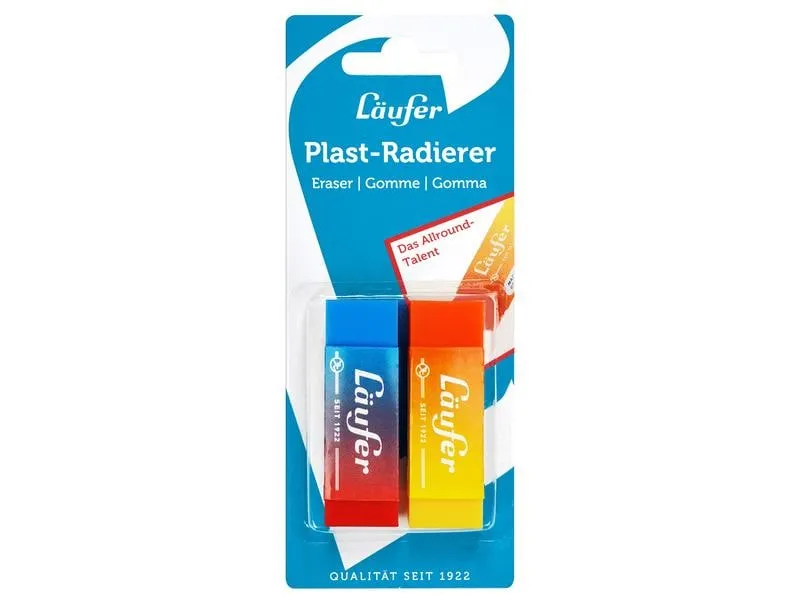 Läufer Radiergummi Plast Color 2 Stück, Blau/Gelb/Rot