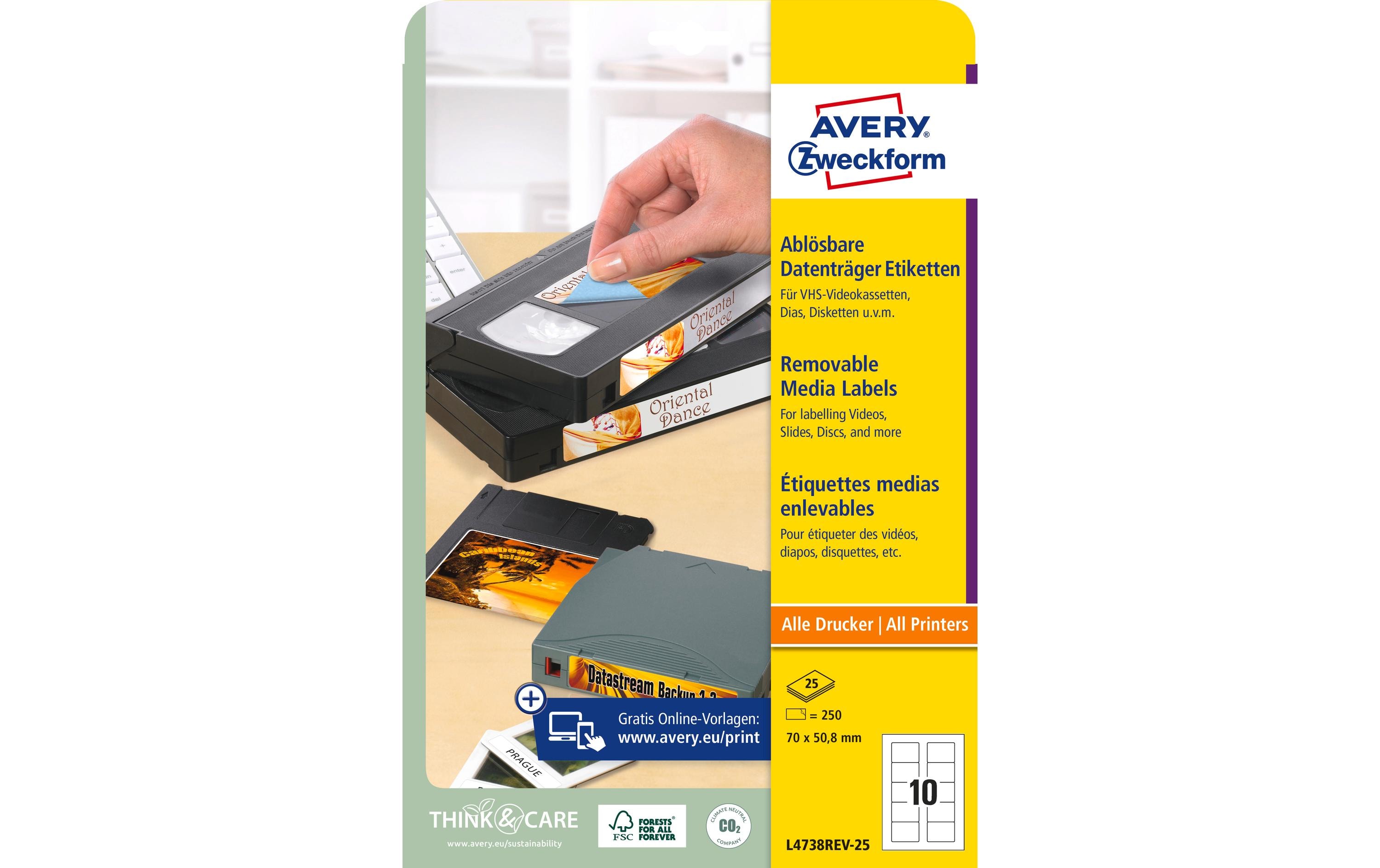 Avery Zweckform Disketten-Etiketten L4738REV-25 70 x 50.8 mm