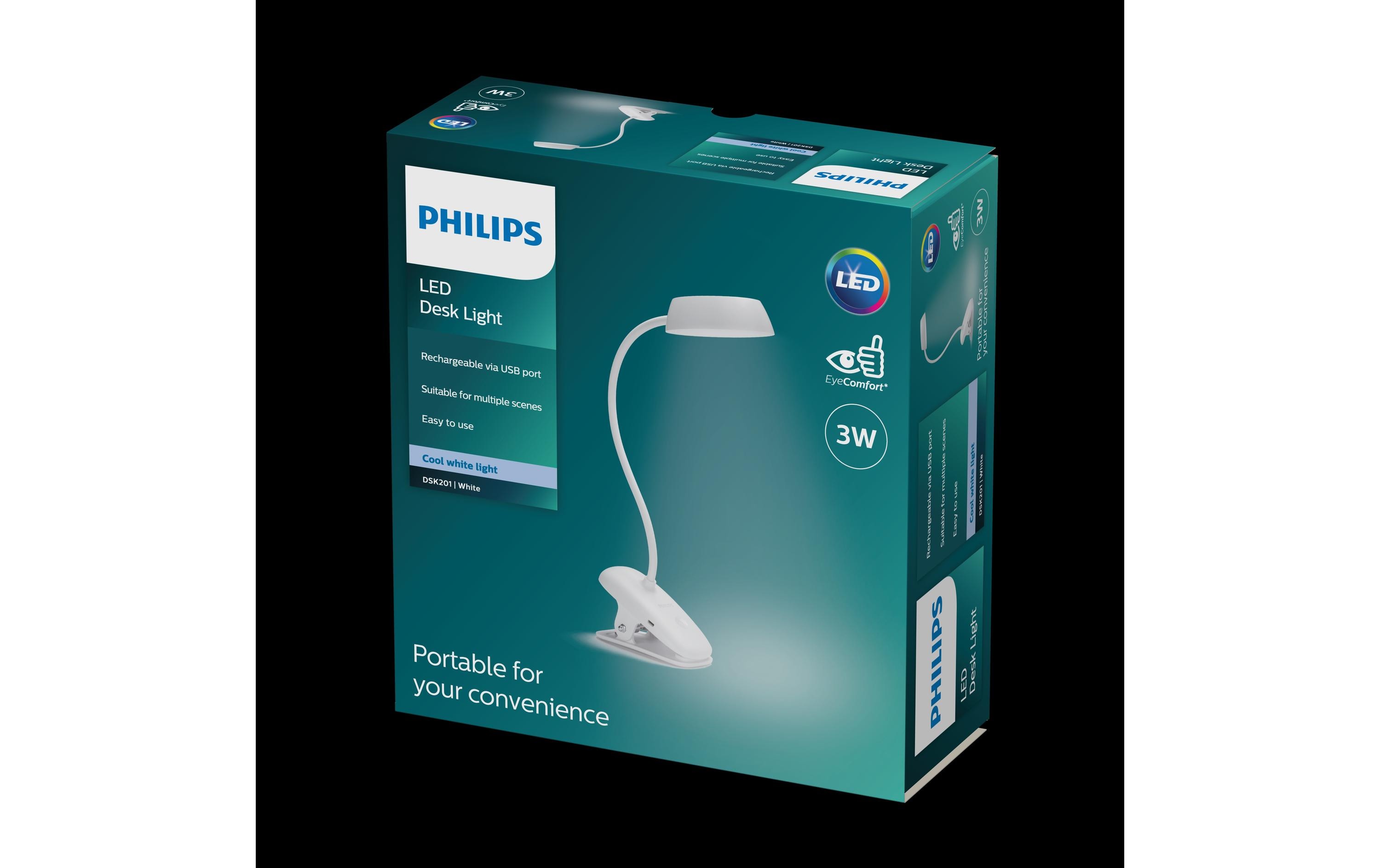 Philips LED Schreibtischleuchte Donutclip, 2.3W, 4000K, USB, weiss