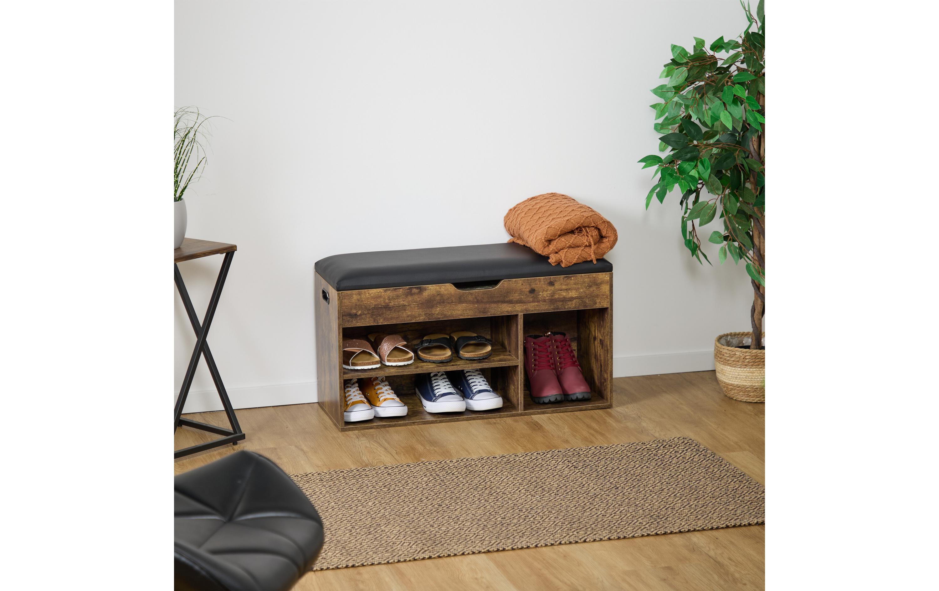relaxdays Schuhregal mit Sitzfläche 80 x 46 cm, Braun