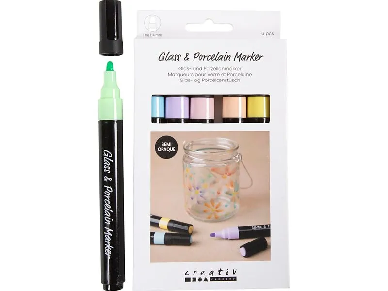 Creativ Company Glas- und Porzellanmalstifte, Strichstärke 1-4 mm, Pastell Creativ Company Glas- und Porzellanmalstifte, Strichstärke 1-4 mm, Pastell